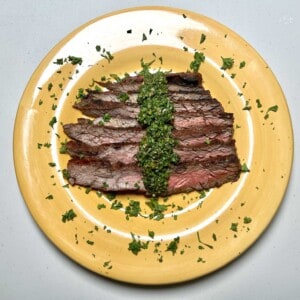 Grilled steak with chimichurri sauce