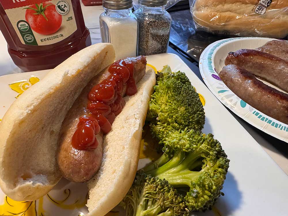 Brats and broccoli from the GoSun Fusion