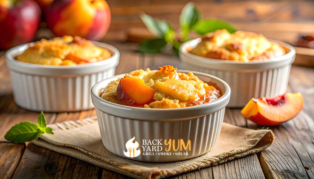 Individual peach cobblers served in ramekins