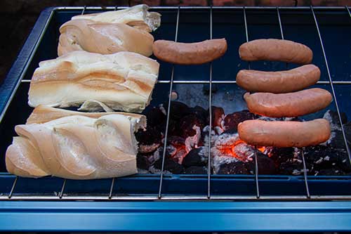 Grill the chorizo and bread