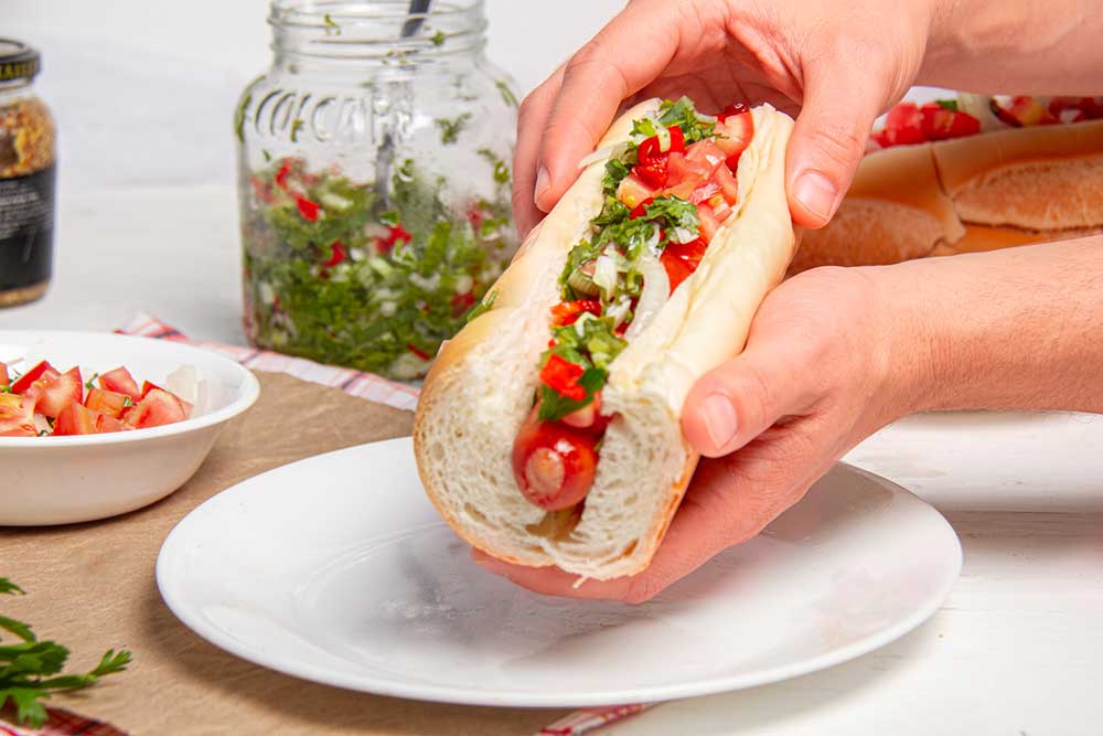 Argentinian choripan with smoked sausage
