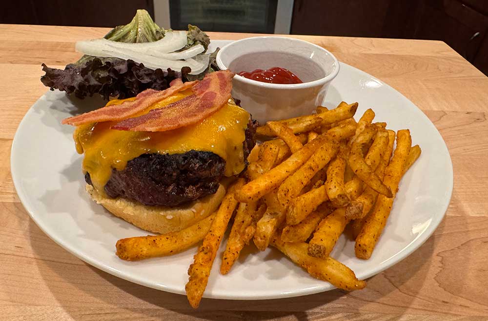 Perfect burger served with French fries