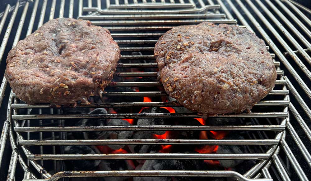 Burger patties on direct heat