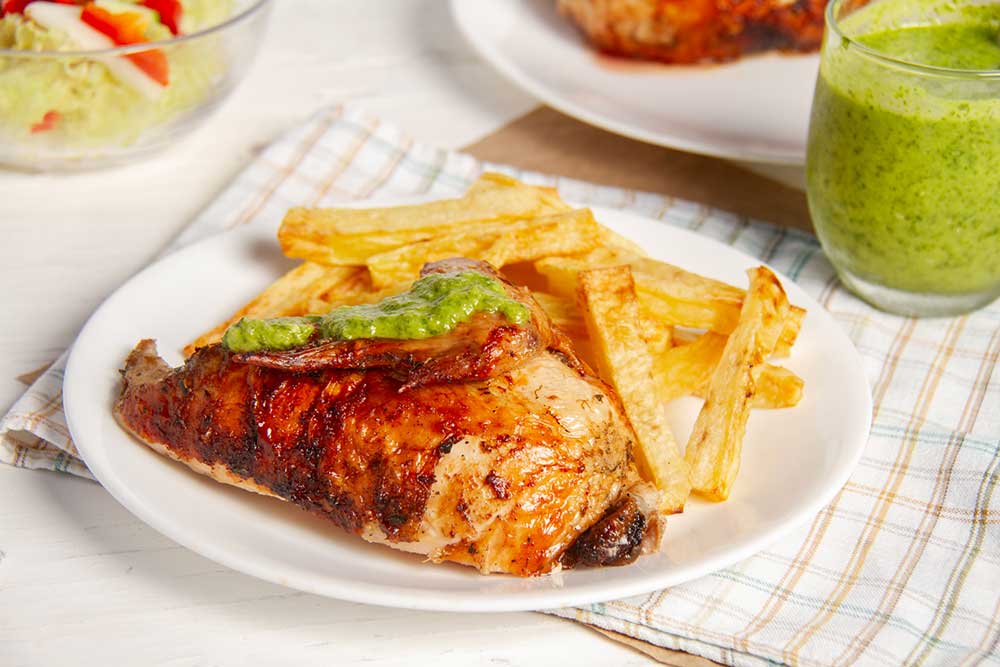 Peruvian Chicken with Green Sauce (Pollo a la Brasa with Ají Verde) served